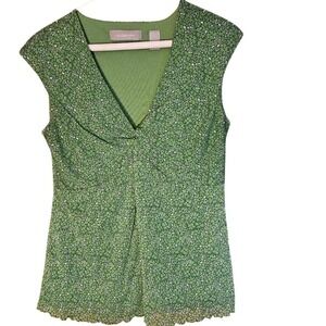 Liz‎ Claiborne Women's Green & White Printed Sleeveless Blouse – Medium